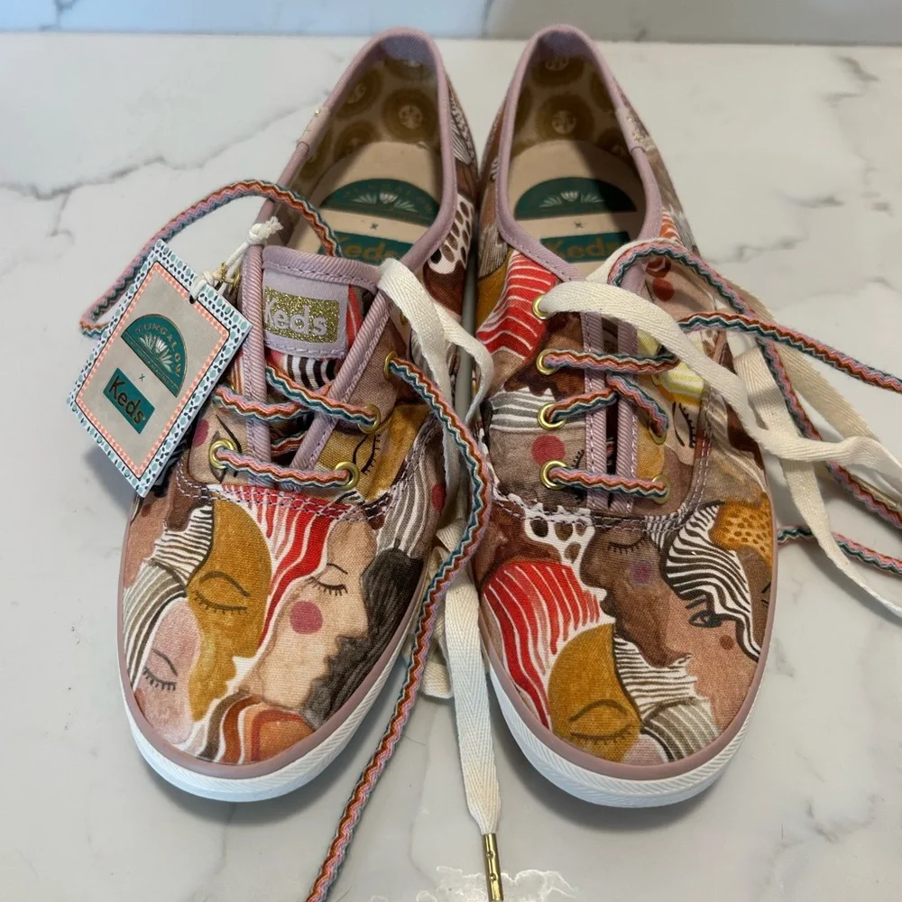 Justina Blakeney Keds X Jungalow Champions Pink Chorus Sneakers women  6.5  NWT - Picture 2 of 8